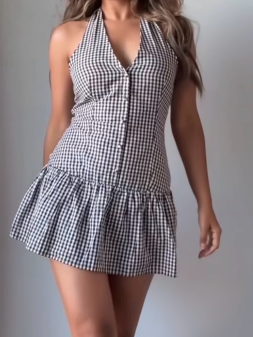 Peppermayo Black & White Gingham Halter Mini Dress - Picture 2 of 6
